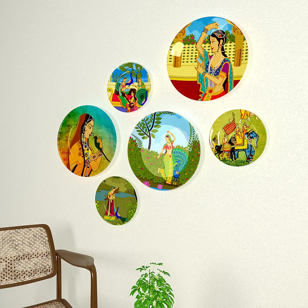 Decorative Wall Plates In Madhubani Handcrafted Design Set Of 6