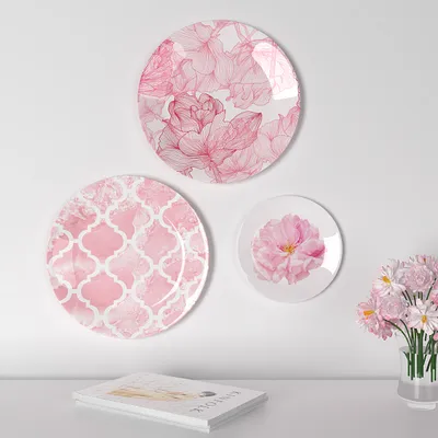 Decorative Wall Plates In Pink Abstract Floral Design Set Of 3