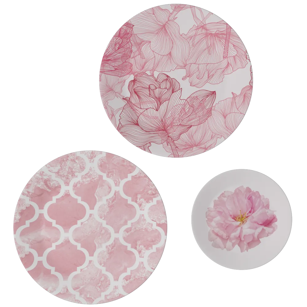 Decorative Wall Plates In Pink Abstract Floral Design Set Of 3