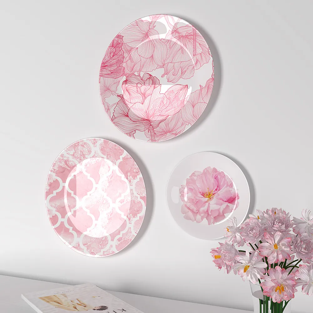 Decorative Wall Plates In Pink Abstract Floral Design Set Of 3