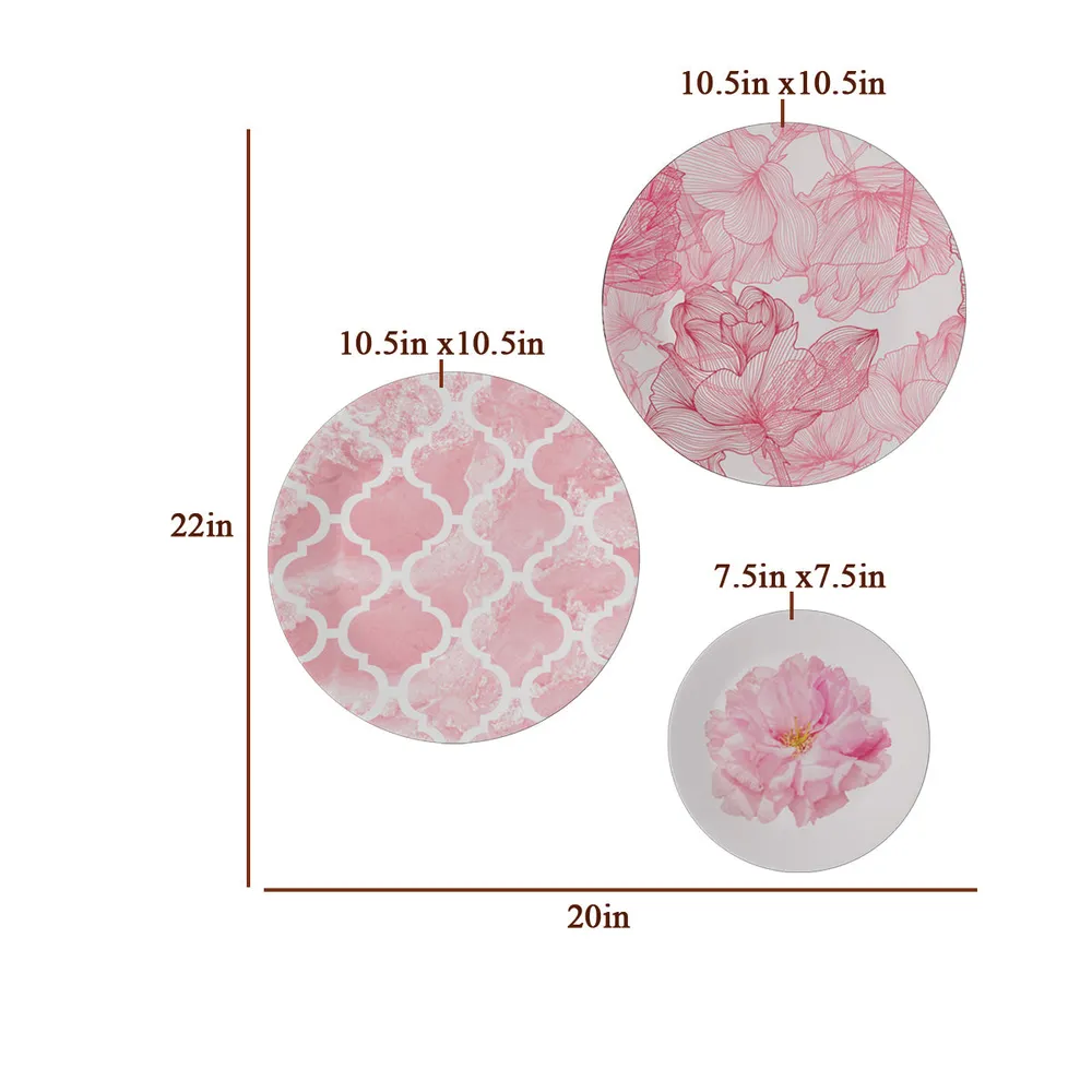 Decorative Wall Plates In Pink Abstract Floral Design Set Of 3