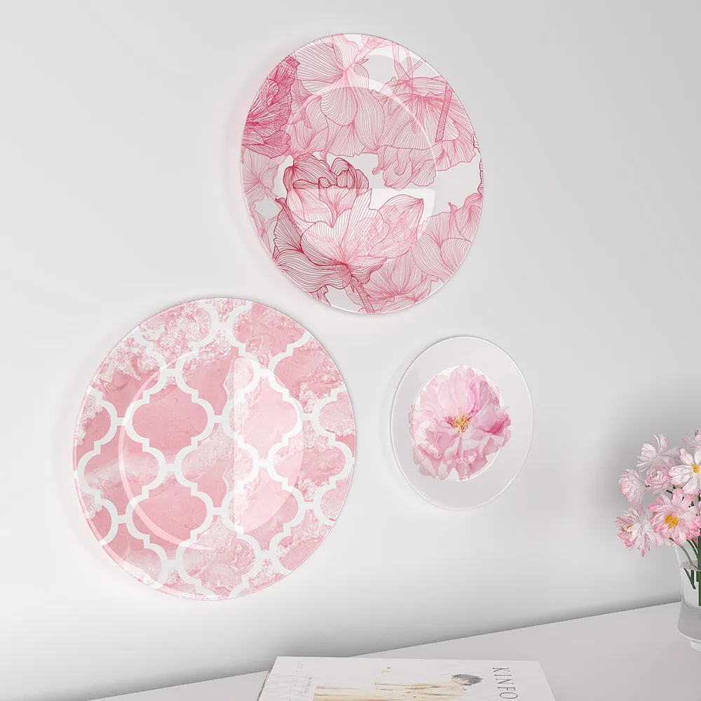 Decorative Wall Plates In Pink Abstract Floral Design Set Of 3