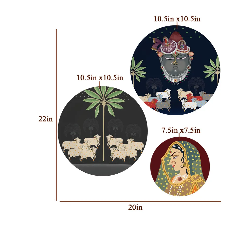Decorative Wall Plates In Radha Krishna Pichhwai Design Set Of 3