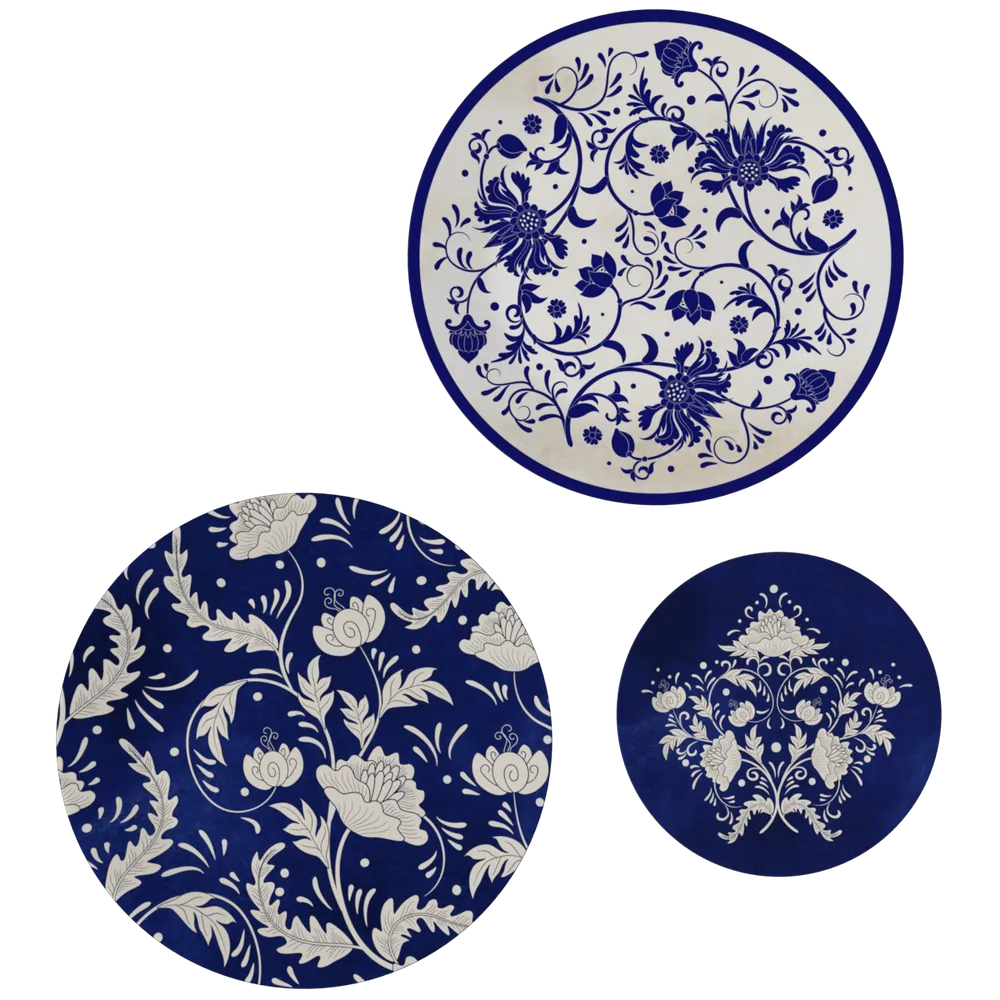 Decorative Wall Plates In Rajasthani Blue Pottery Handcrafted Design Set Of 3
