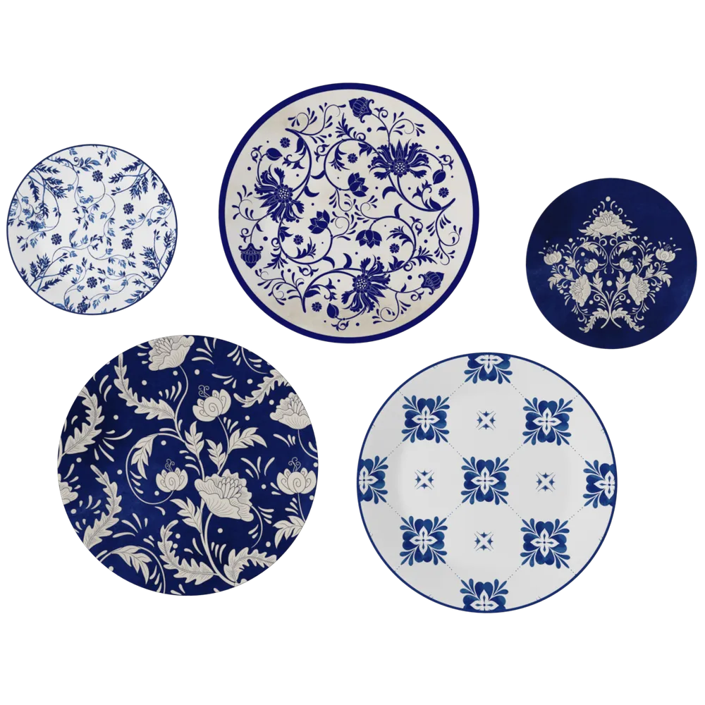Decorative Wall Plates In Rajasthani Blue Pottery Handcrafted Design Set Of 5