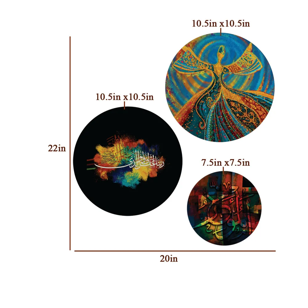 Decorative Wall Plates In Sufiayana Trance Design Set Of 3