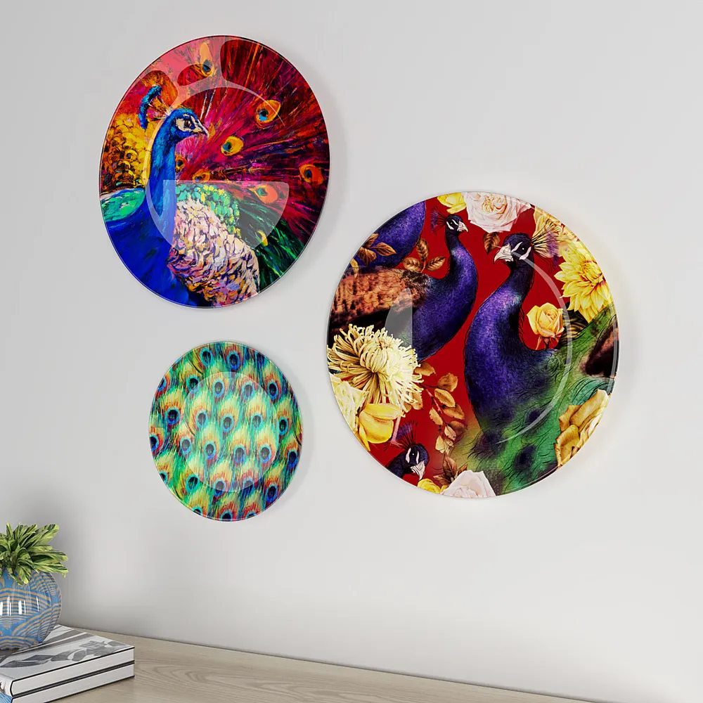 Decorative Wall Plates In Vibrant Peacock Design Set Of 3