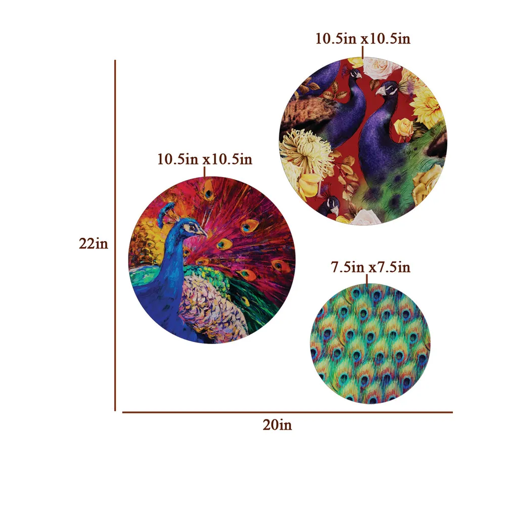 Decorative Wall Plates In Vibrant Peacock Design Set Of 3