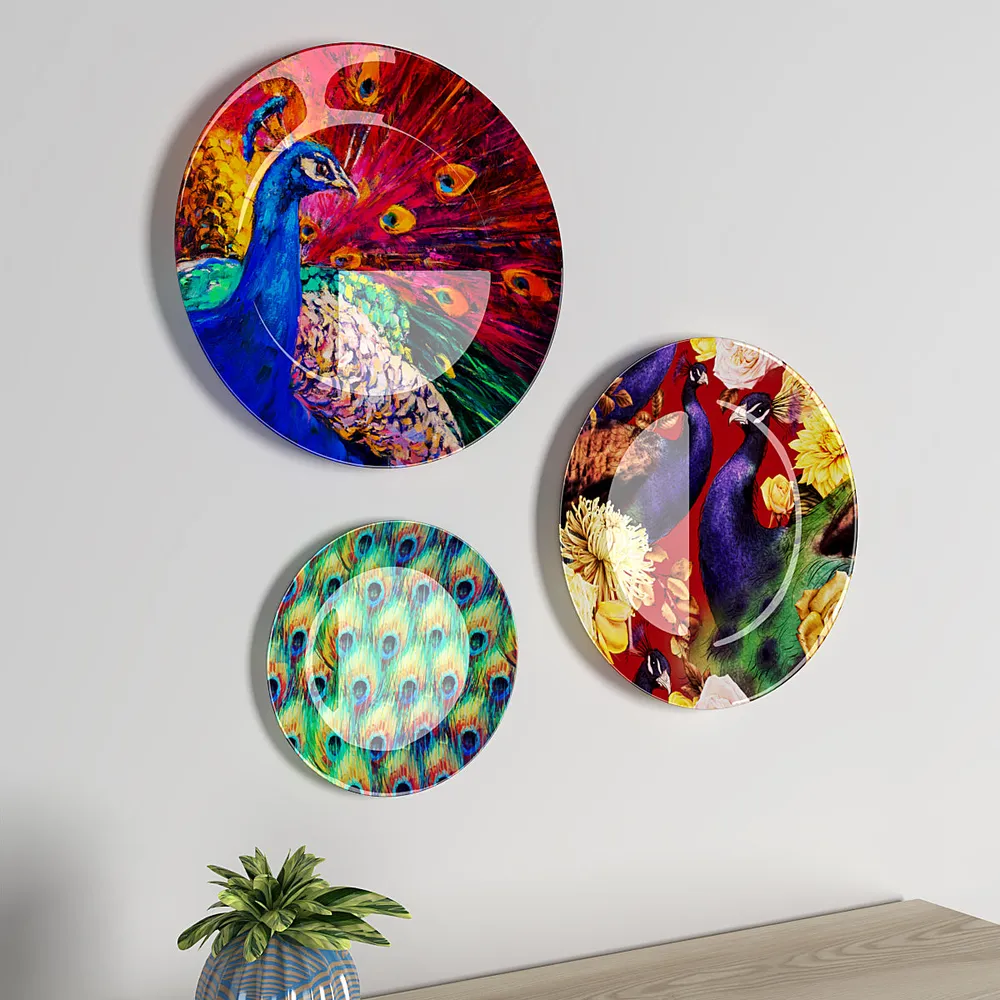 Decorative Wall Plates In Vibrant Peacock Design Set Of 3