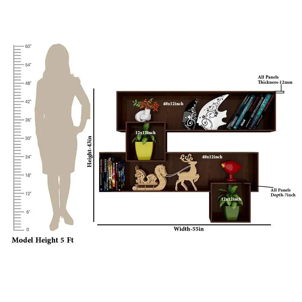 Decorative Wood Wall Shelf / Book Shelf, Walnut Finish