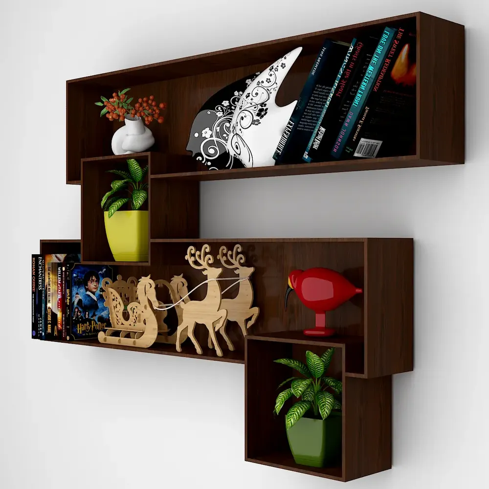 Decorative Wood Wall Shelf / Book Shelf, Walnut Finish