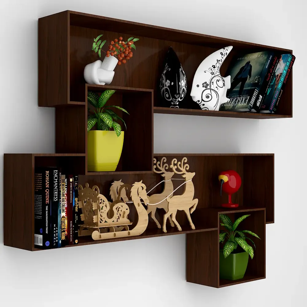 Decorative Wood Wall Shelf / Book Shelf, Walnut Finish