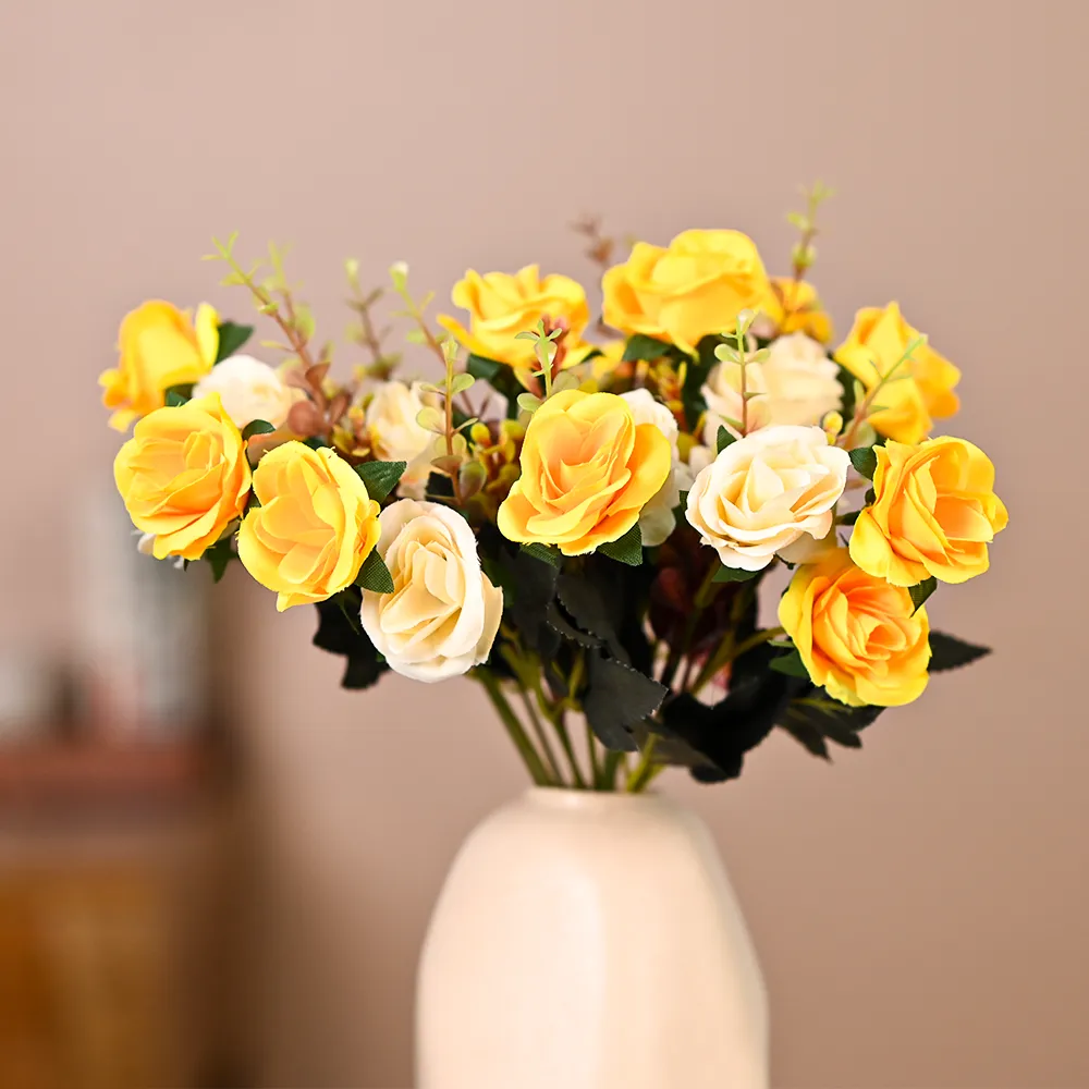 Decorative Yellow Artificial Rose Bunch Set Of 2