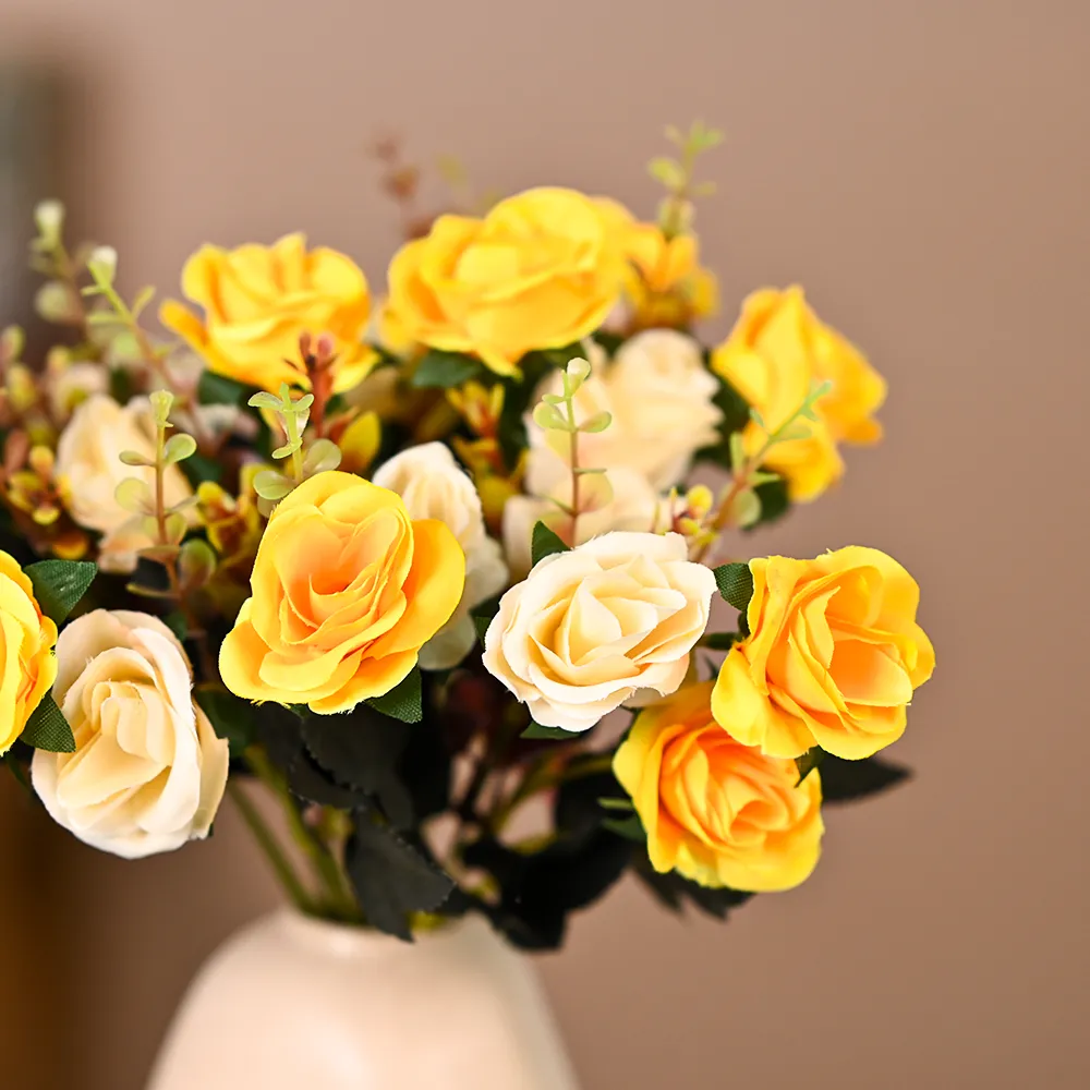 Decorative Yellow Artificial Rose Bunch Set Of 2
