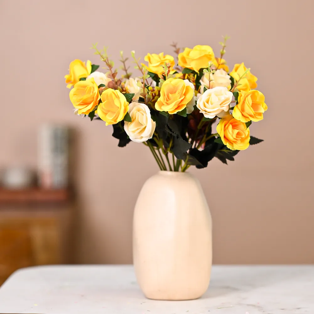 Decorative Yellow Artificial Rose Bunch Set Of 2