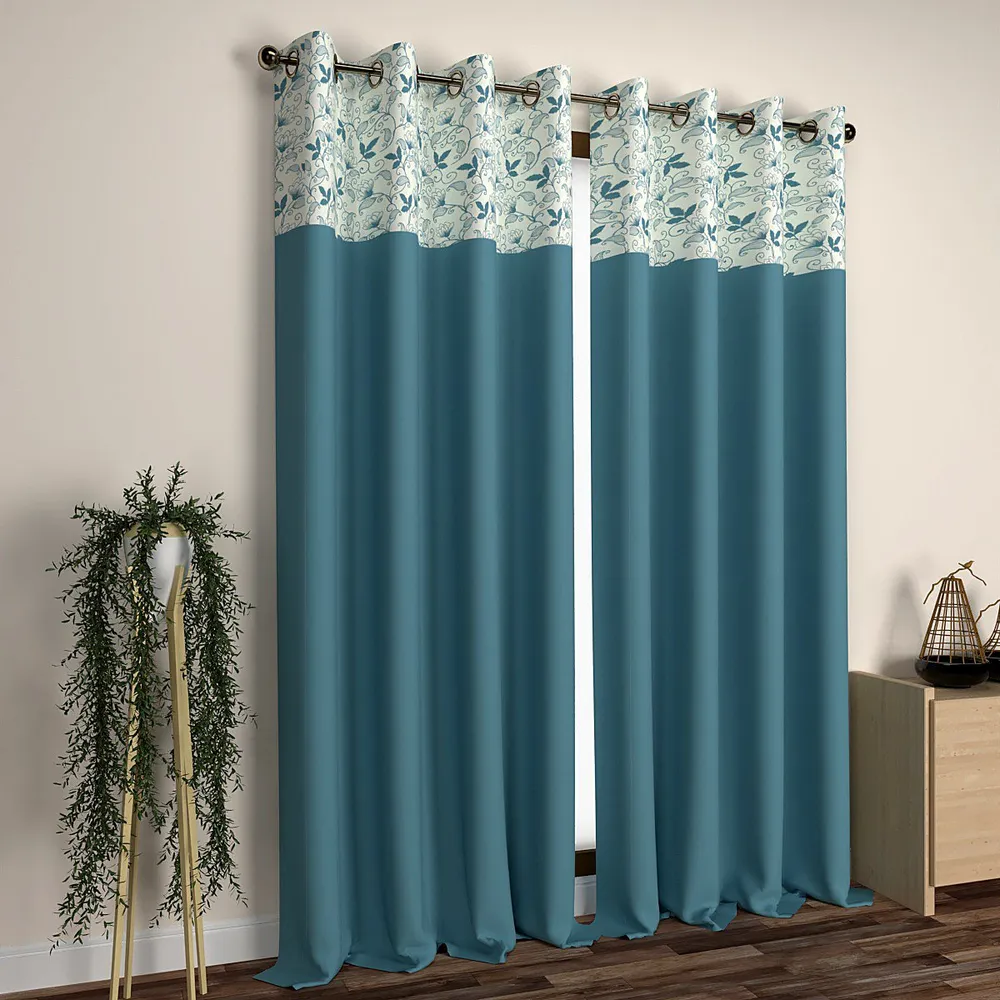 Deep Sea Green Floral Semi Designer Layered Door Curtain Regular Single Piece (7ft)