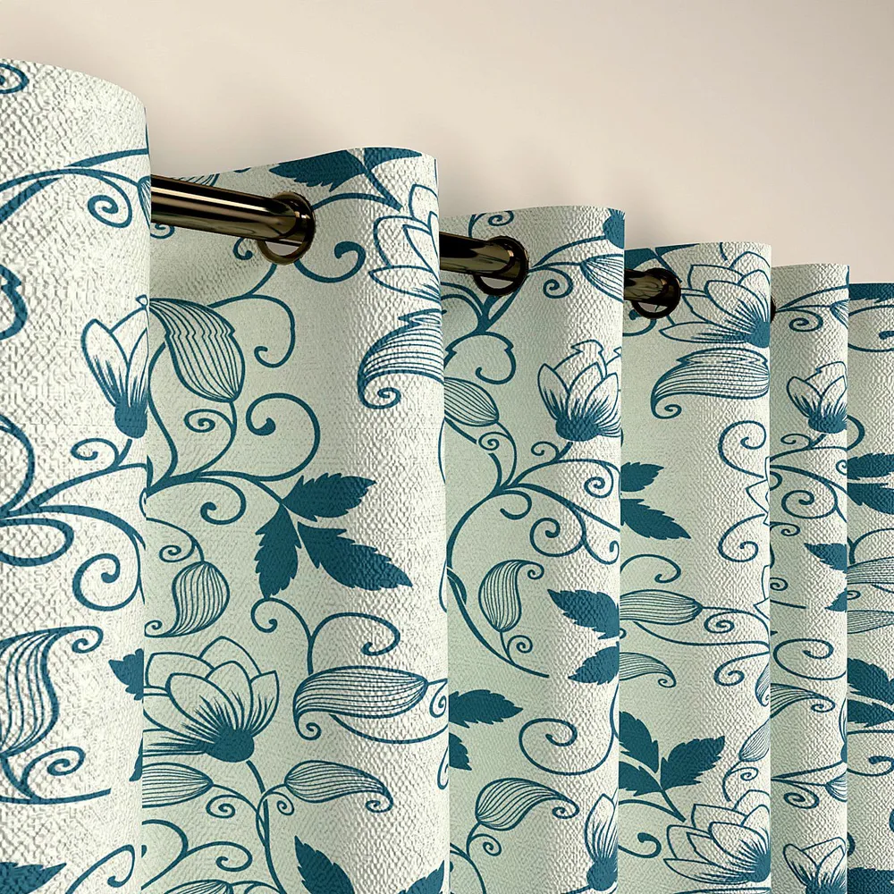 Deep Sea Green Floral Semi Designer Layered Door Curtain Regular Single Piece (7ft)