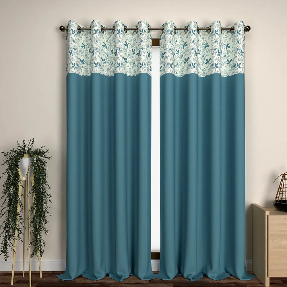 Deep Sea Green Floral Semi Designer Window Curtain