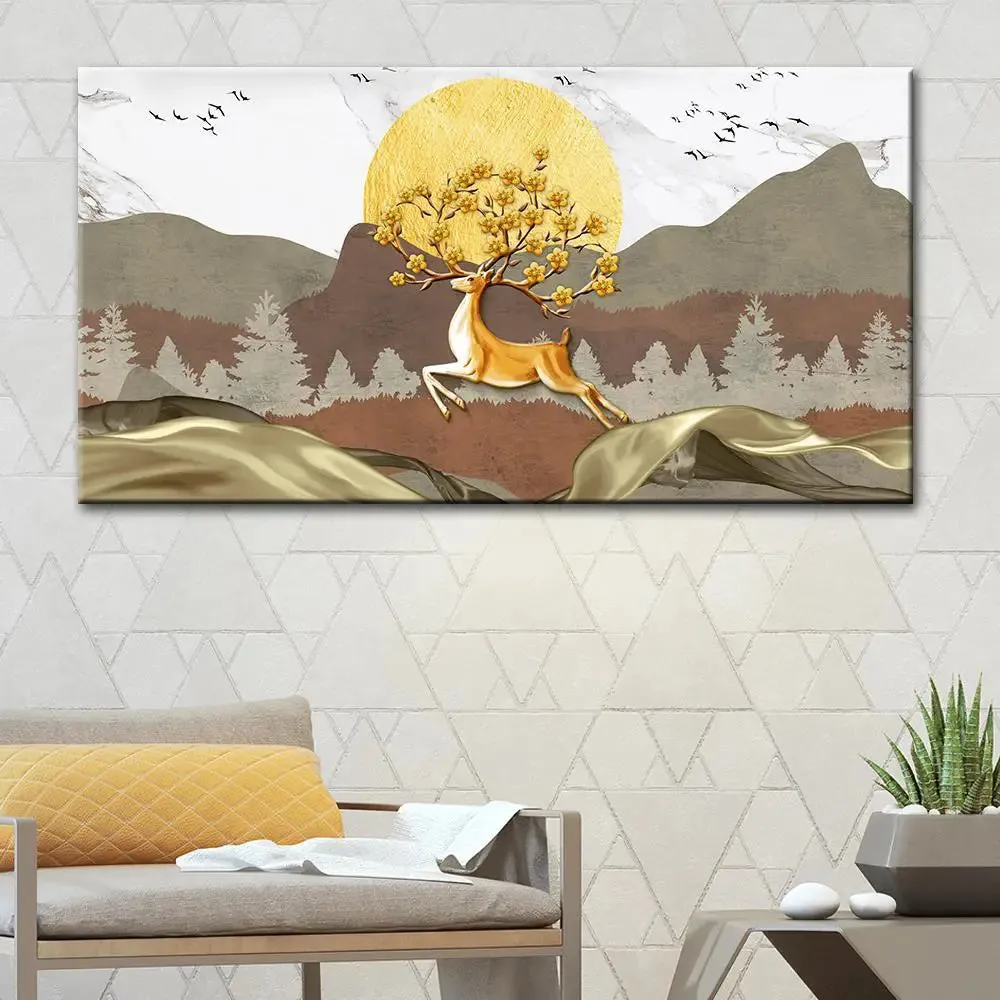 Deer Modern Design Scenery Canvas Printed Painting With Frame