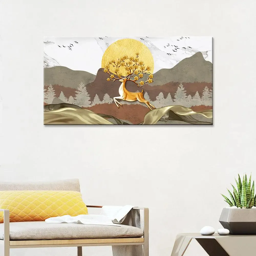 Deer Modern Design Scenery Canvas Printed Painting With Frame