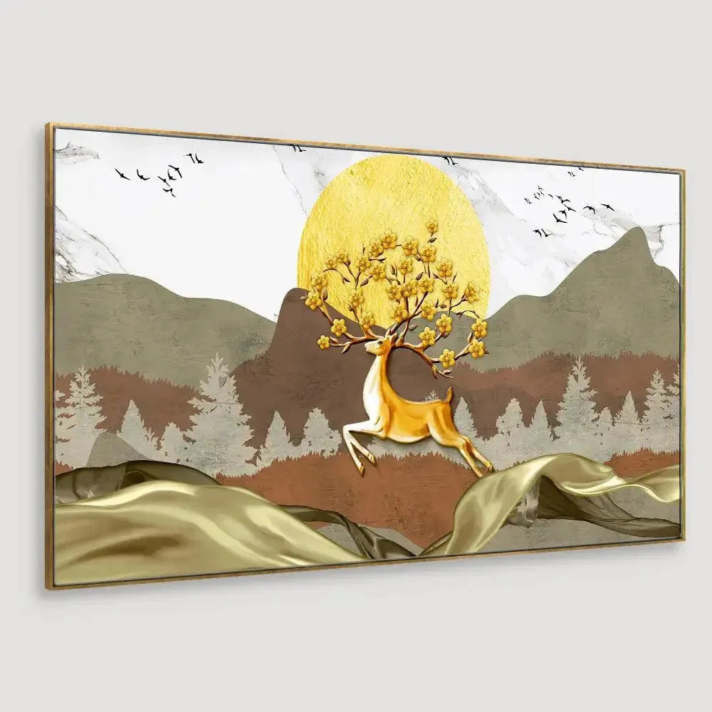 Deer Modern Design Scenery Canvas Printed Painting With Frame
