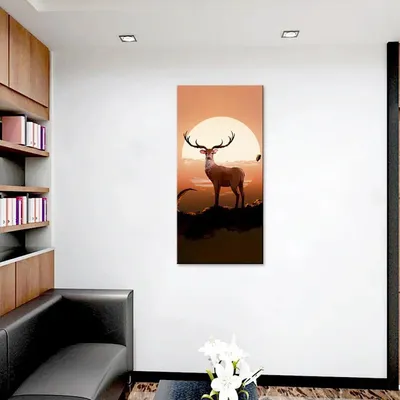 Deer On Tree At Sunset Canvas Printed Wall Painting