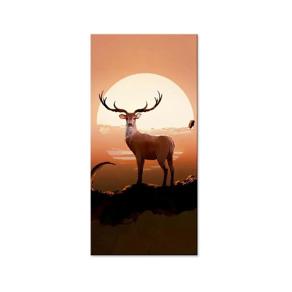 Deer On Tree At Sunset Canvas Printed Wall Painting With Frame