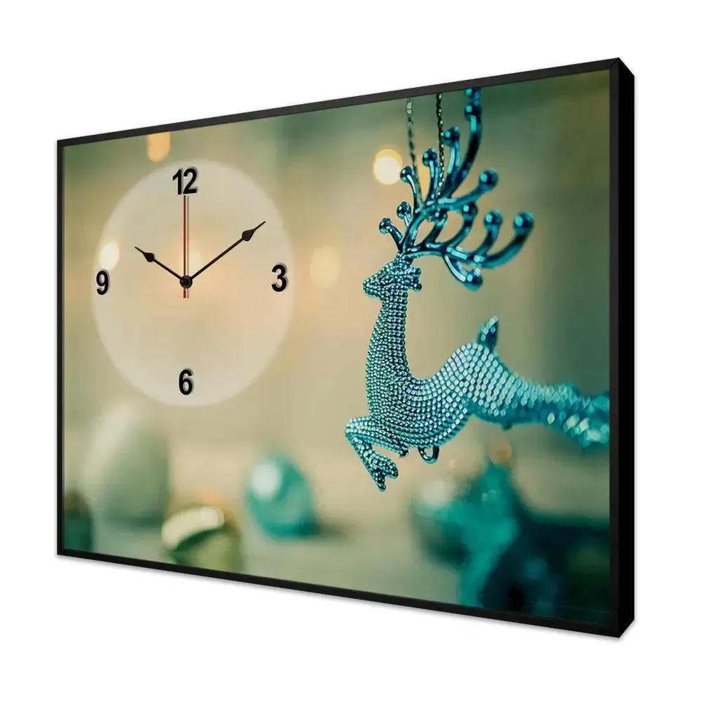 Deer Scenery Canvas Printed Decorative Wall Clock With Floating Frame