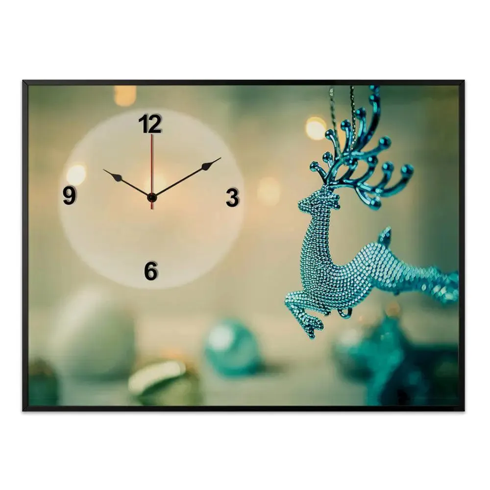 Deer Scenery Canvas Printed Decorative Wall Clock With Floating Frame