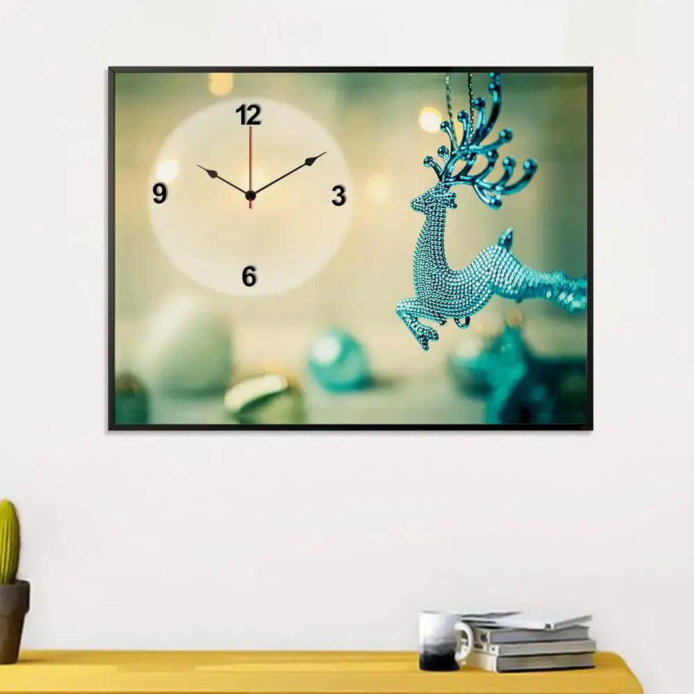 Deer Scenery Canvas Printed Decorative Wall Clock With Floating Frame