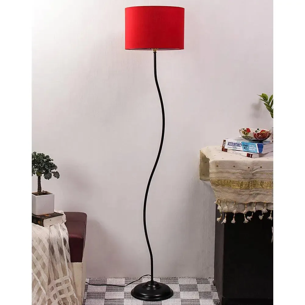 Deigner Wavy Floor Lamp With Drum Shape Cotton Shade Black
