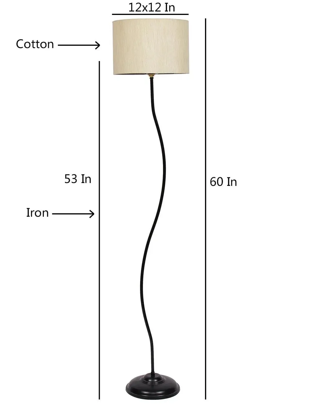 Deigner Wavy Floor Lamp With Drum Shape Cotton Shade Black