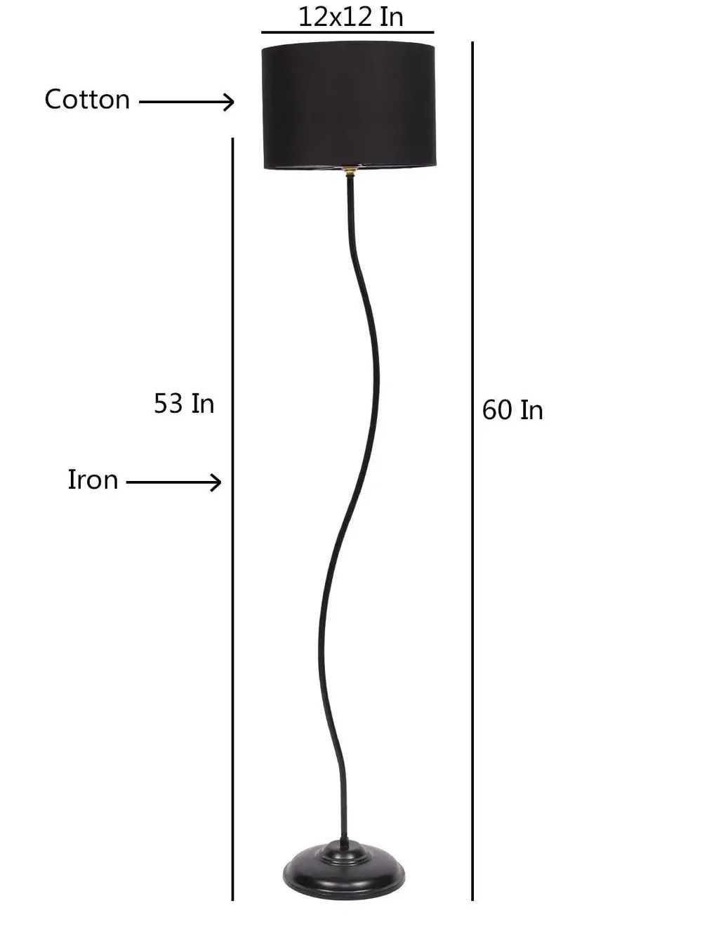 Deigner Wavy Floor Lamp With Drum Shape Cotton Shade Black