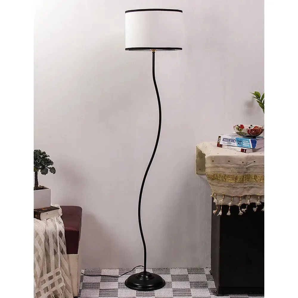 Deigner Wavy Floor Lamp With Drum Shape Cotton Shade Black