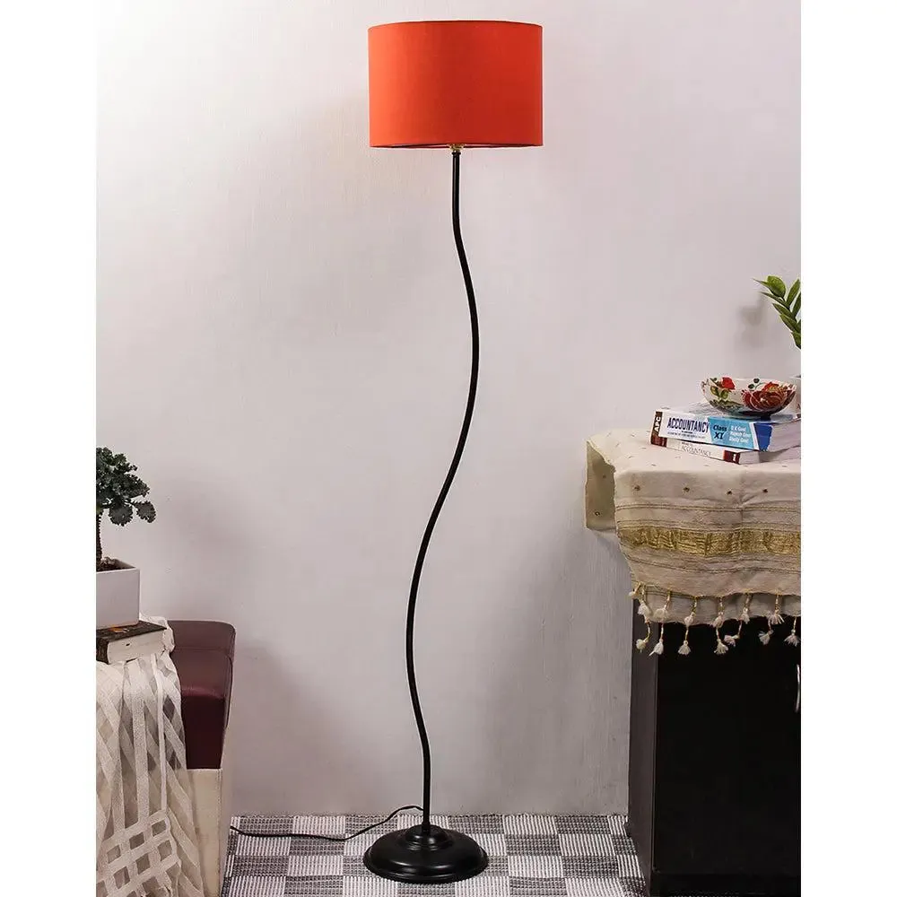 Deigner Wavy Floor Lamp With Drum Shape Cotton Shade Black