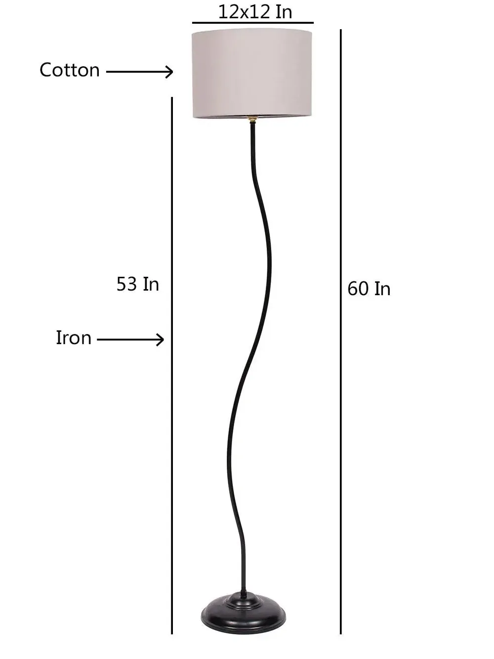 Deigner Wavy Floor Lamp With Drum Shape Cotton Shade Black