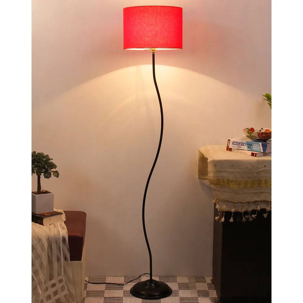 Deigner Wavy Floor Lamp With Drum Shape Cotton Shade Black