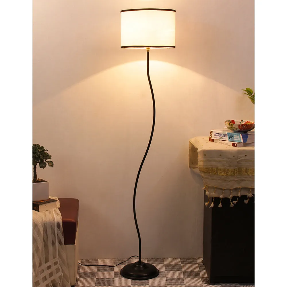 Deigner Wavy Floor Lamp With Drum Shape Cotton Shade Black