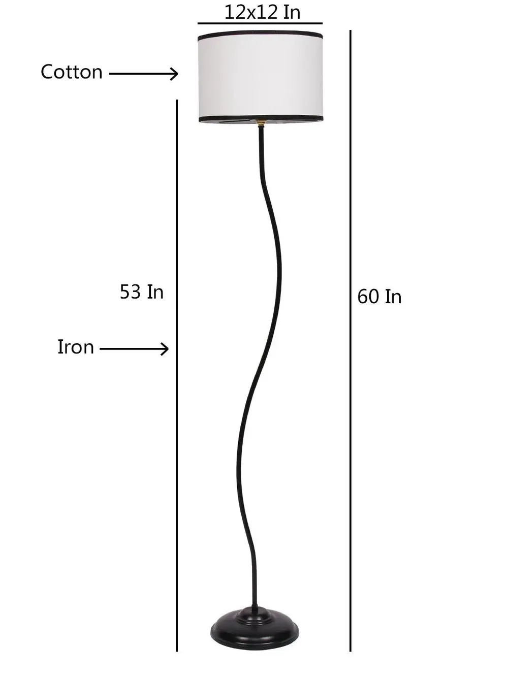 Deigner Wavy Floor Lamp With Drum Shape Cotton Shade Black