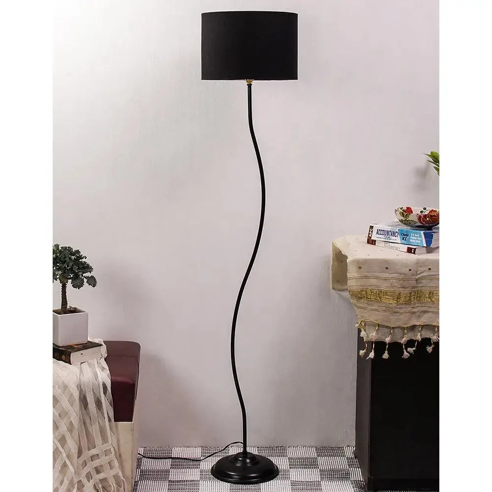 Deigner Wavy Floor Lamp With Drum Shape Cotton Shade Black