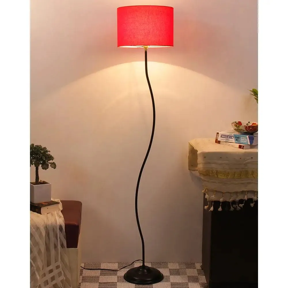 Deigner Wavy Floor Lamp With Drum Shape Cotton Shade Black