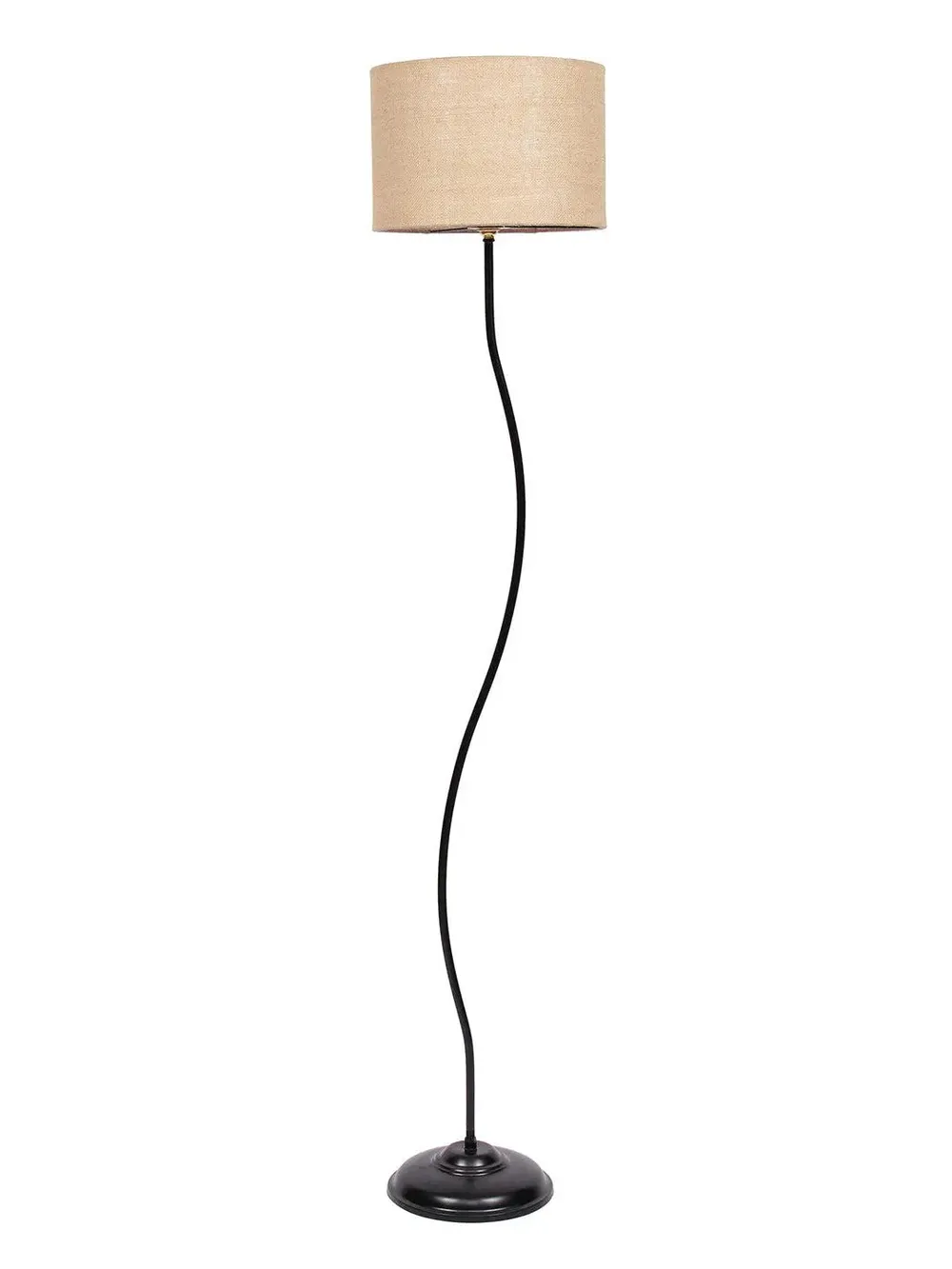 Deigner Wavy Floor Lamp With Drum Shape Jute Shade Beige
