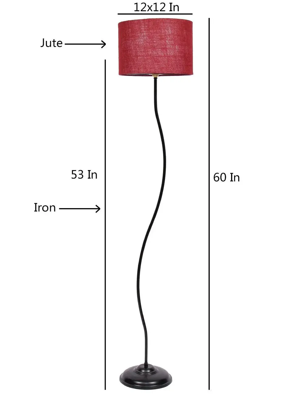 Deigner Wavy Floor Lamp With Drum Shape Jute Shade Beige