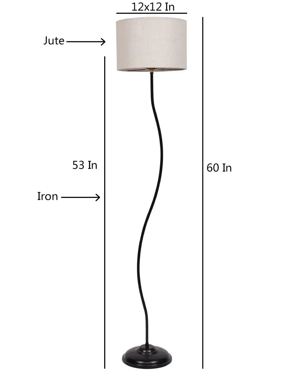 Deigner Wavy Floor Lamp With Drum Shape Jute Shade Beige