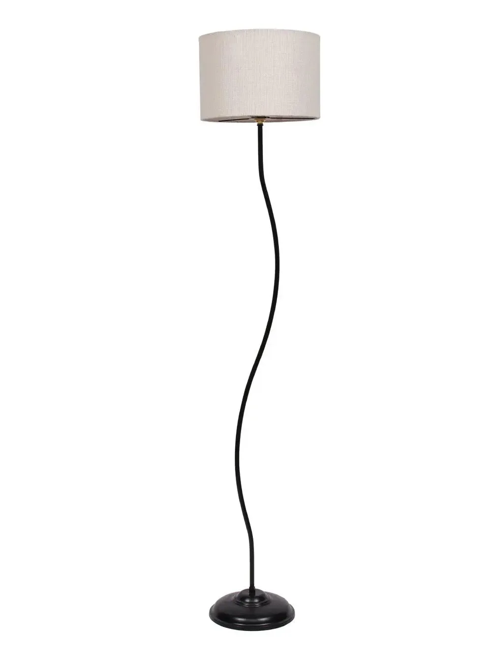 Deigner Wavy Floor Lamp With Drum Shape Jute Shade Beige