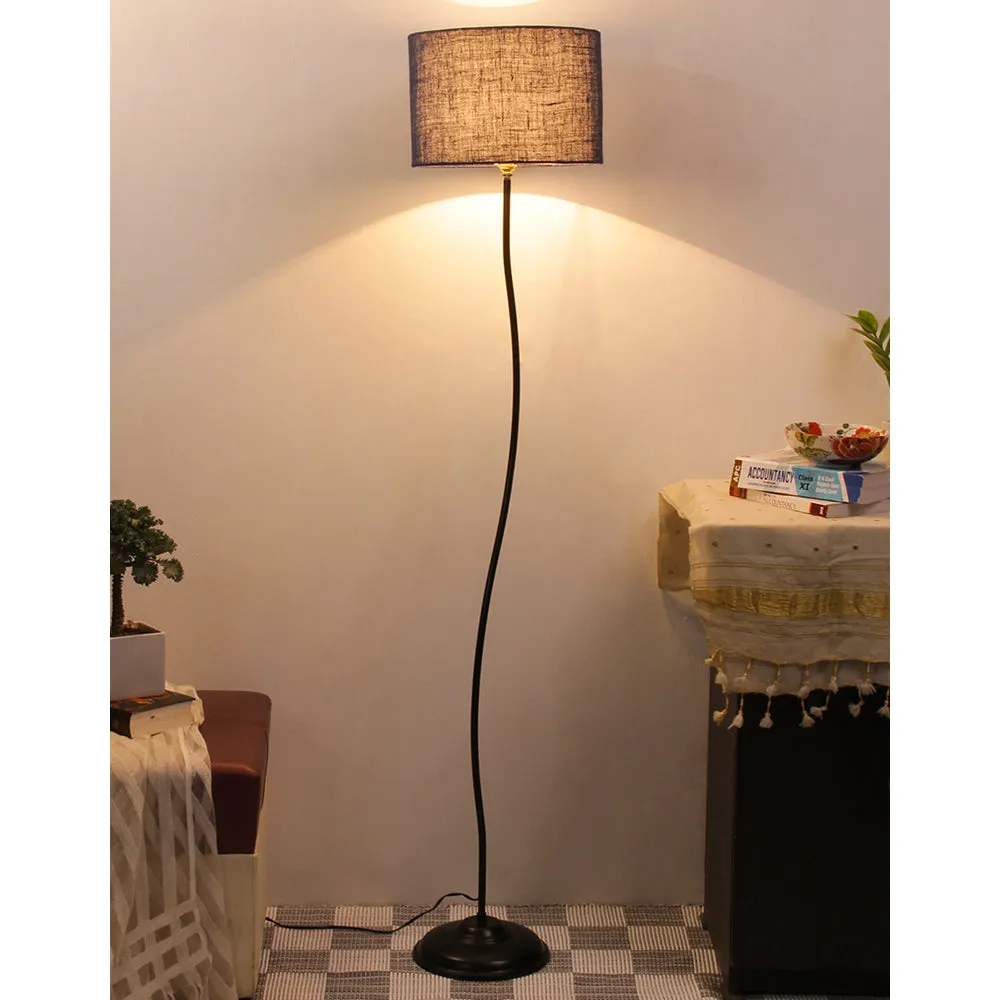 Deigner Wavy Floor Lamp With Drum Shape Jute Shade Beige