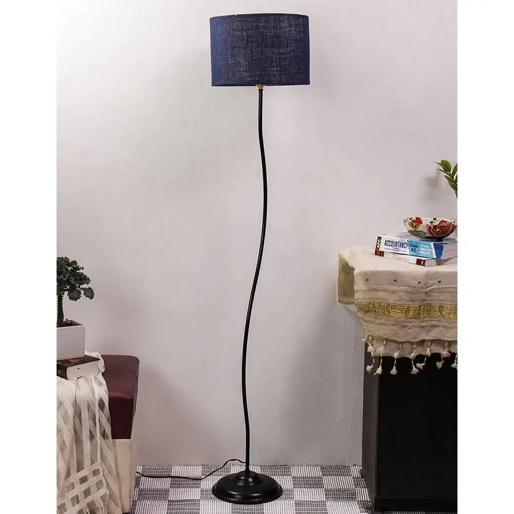 Deigner Wavy Floor Lamp With Drum Shape Jute Shade Beige