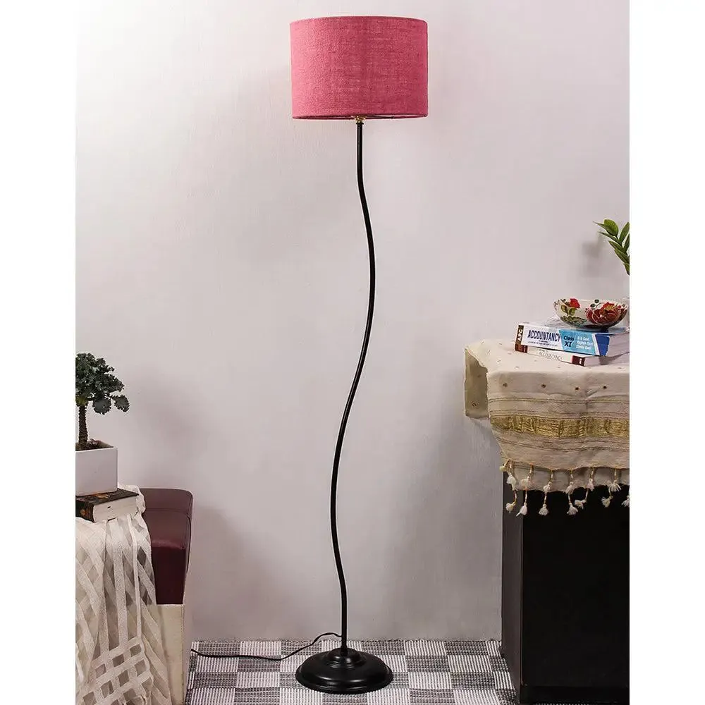 Deigner Wavy Floor Lamp With Drum Shape Jute Shade Beige