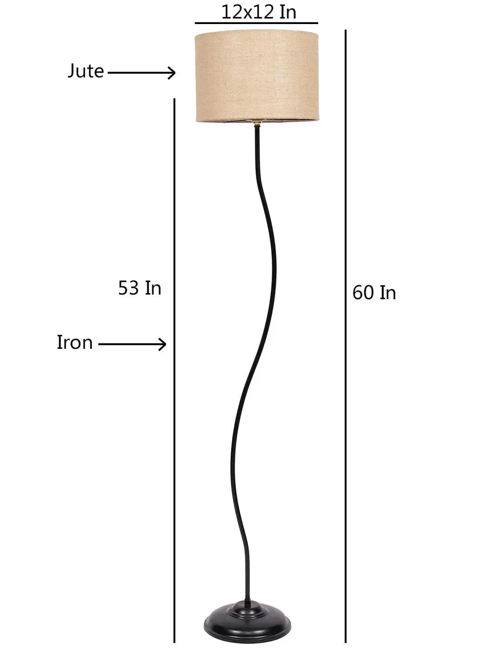 Deigner Wavy Floor Lamp With Drum Shape Jute Shade Beige