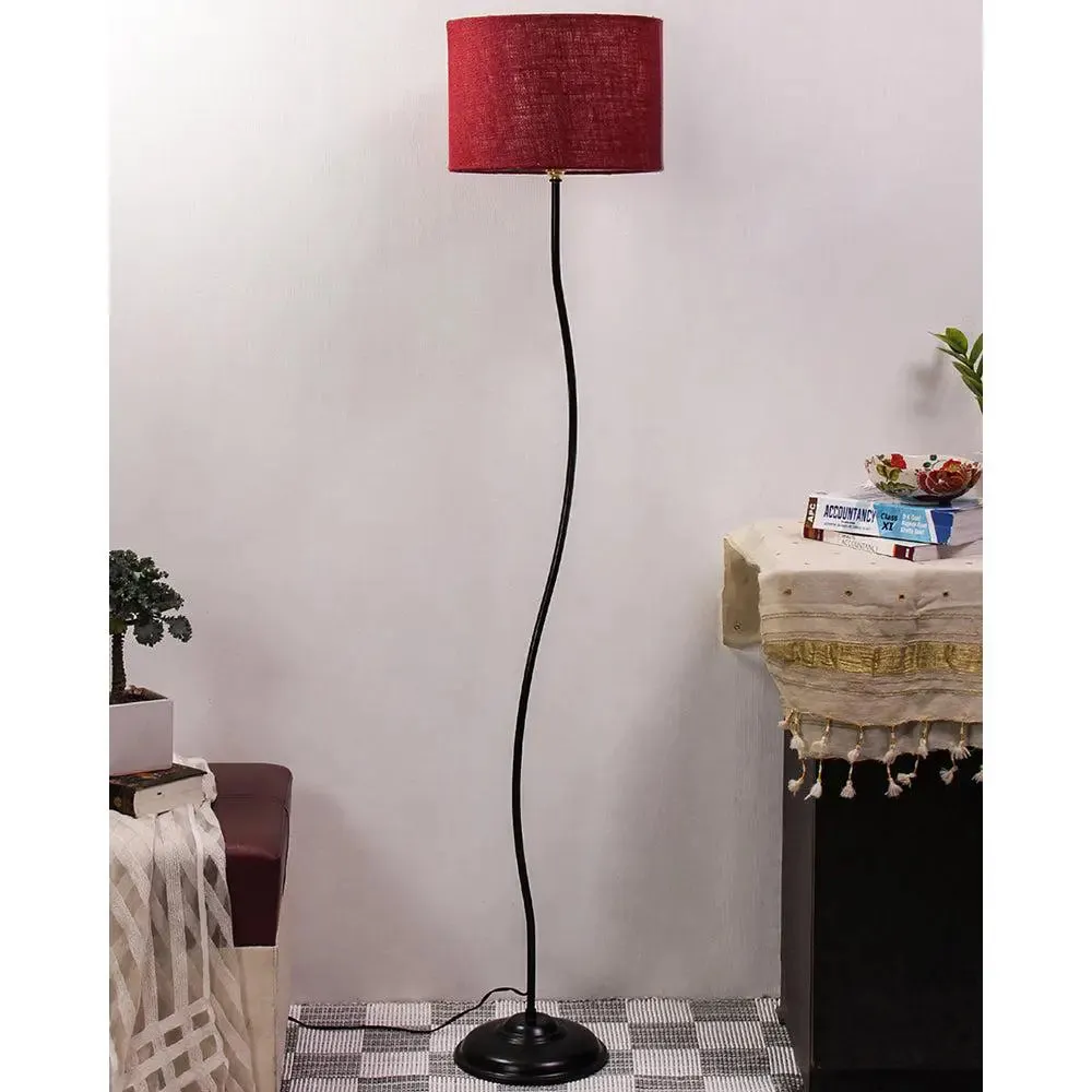 Deigner Wavy Floor Lamp With Drum Shape Jute Shade Beige